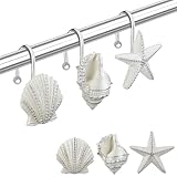 Yapicoco Shower Curtain Hooks Rings, 12PCS Pearl Shine Seashell Shower Rings， Anti Rust Decorative Shower Hooks for Beach Bathroom, Baby Room, Bedroom, Living Room Décor