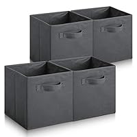 Hibtn Set of 4 Foldable Storage Box, Fabric with Handles Storage Cubes And Cloth Storage Organizer Drawer For Closet And Toys Storage,27 x 27 x 27 cm, Dark Gray