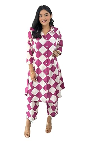 Image of LookMark Women's Cotton Blend Trendy Regular Fit Solid Printed Kurti with Stright Bottom |Kurti Set for Women