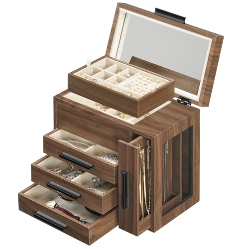 HOOBRO Jewelry Box with Mirror, Wooden Jewelry Organizer Box with