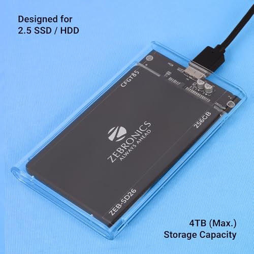 Image of Zebronics 2.5 inch SSD /HDD Enclosure, Max. 4TB Storage, Upto 5Gbps Transfer Speed, Tool-Free Slide Design, USB to Micro B Connector, Windows, Mac, Linux Support, Transparent Case (CSH101)