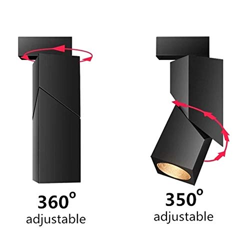 Image of LED Indoor Ceiling Spotlight 360Adjustable Wall Light - Art DIY Spotlights -12W Warm White Light 3000K Ceiling Downlight -Surface Mounted COB Lighting Swivel lamp (Black-3000K)