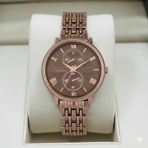 Image of STYLEDOSE Women's Luxury Black Analog Watch - Rose Gold Roman Numerals with Stylish Metal Chain Strap Wrist Watches for Women's & Girls&Miss&Ladies