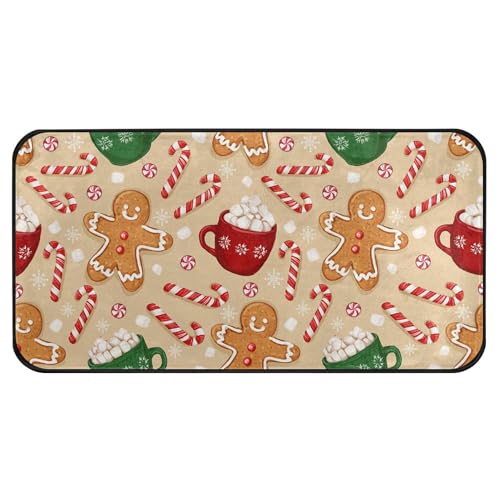 Christmas Gingerbread Man Kitchen Rug Winter Cane Candy Kitchen Mat Floor Mats Non Slip Rug for Indoor Bedroom Living Room Bathroom Home Decor 39