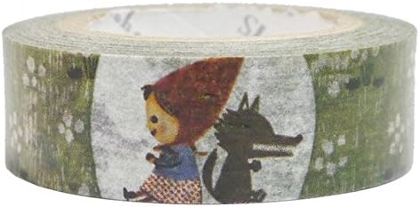 Shinzi Katoh Green Washi Adhesive Tape with Little Red Riding Hood, Wolf