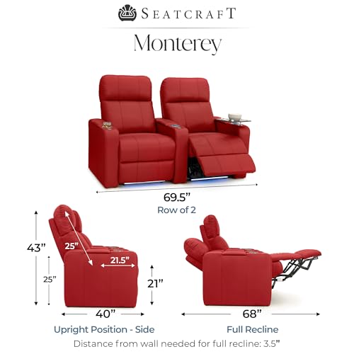 Image of Seatcraft Monterey Home Theater Seating Red Row of 2 | Italian Leather, Wall Hugger, Zero Gravity, Powered Headrest, Power Recline, Zero Gap, USB charging
