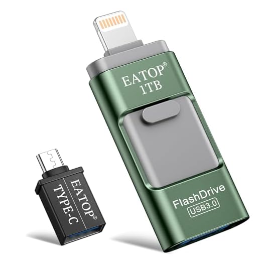 EATOP USB 3.0 Flash Drive 1TB Intended for iPhone iPad, USB Memory Stick External Storage Thumb Drive Photo Stick Compatible with iPhone/iPad/Android and Computer (Dark Green)