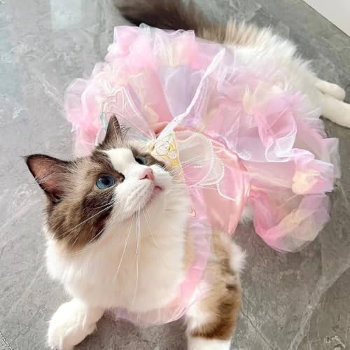 Dog Dresses Puppy Bowknot Luxury Princess Beautiful Butterfly Dress Floral Clothes Wedding Evening Lace Tutu Skirt Cute Doggie Dress for Small Dog Girl Pink M