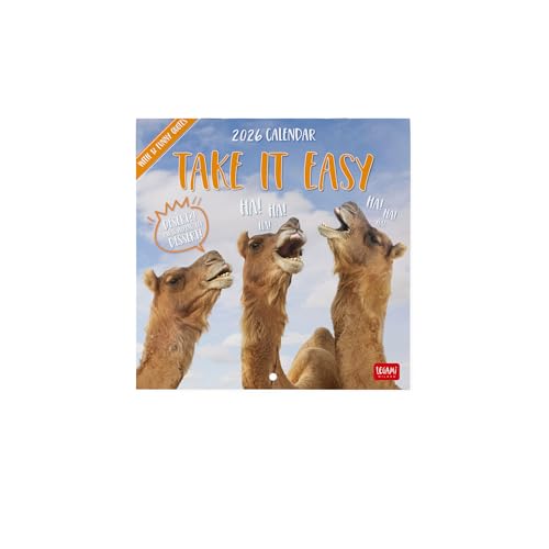 Legami - Legami - Calendrier mural 2026, Take It Easy, petit calendrier mural, 12 mois et planificateur annuel, en 6 langues, espace pour notes, signes du zodiaque, fêtes internationales, 18 x 18 cm