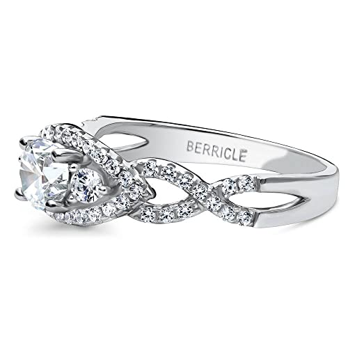 BERRICLE Sterling Silver 3-Stone Woven Engagement Promise Rings for Her, 0.45 Carat Round Cut Cubic Zirconia CZ Ring3
