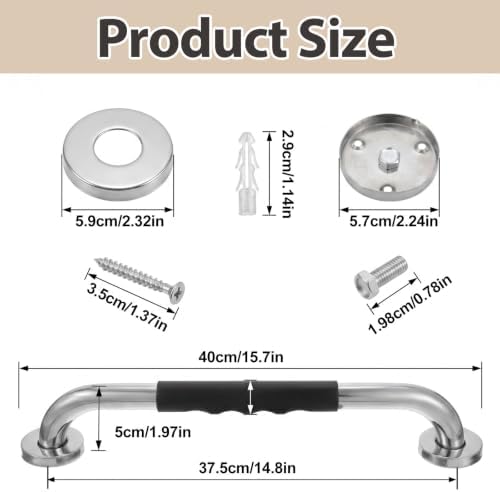 Afcabakila 2Pcs Grab Bars for Shower, 16 Inch Stainless Steel Bathroom Safety Handrail with Non-Slip Rubber Grip, Mirror Polished Shower Handles, Handicap Grab Bars for Seniors Elderly — view 2