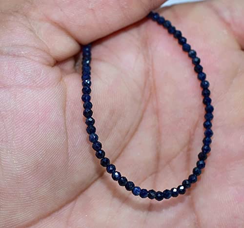 Natural Blue Sapphire Beads Necklace, 2.5 Mm Beads Size, Delicate Necklace With Energy Healing Crystals, Silver Plated Chain, Gift For Her, Gemstone Jewelry 18 Inch #TOP2
