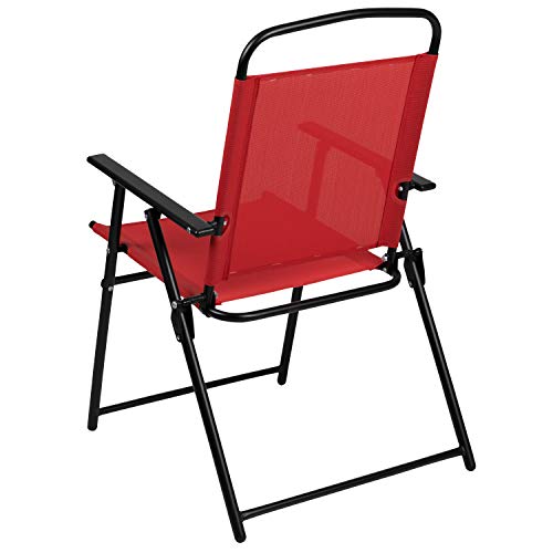 Image of Flash Furniture Nantucket 6 Piece Red Patio Garden Set with Table, Umbrella and 4 Folding Chairs