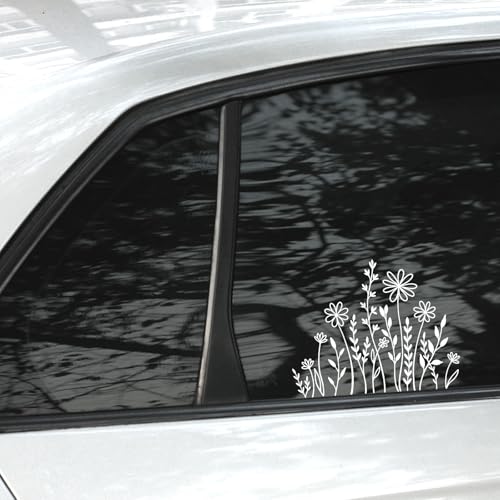 Image of Ymapinc Decals for Cars,White Wildflowers Car Decal 6.1 * 5inches Boho Fun Car Window Stickers Cars Window Decorations for Outside