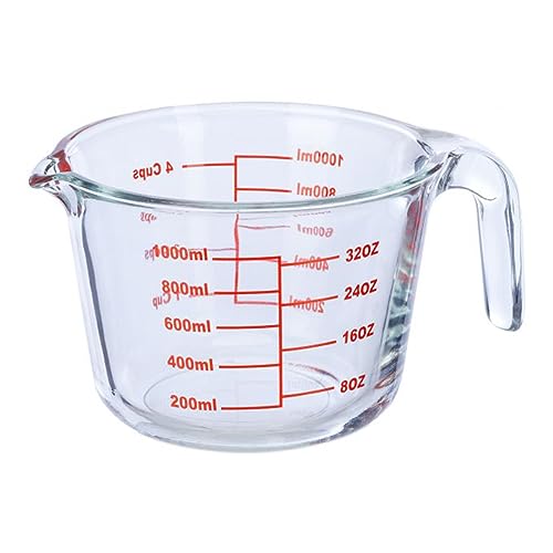 Image of PUREFIT Glass Measuring Cup /Mug /Jar for Kitchen | 1000ml | Microwave, Oven, Freezer & Dishwasher Safe | Borosilicate Glass Measuring Cup for Milk, Water & Ingredients