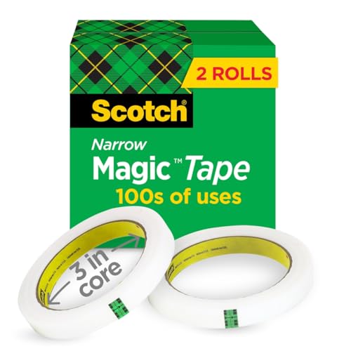 Scotch Magic Tape, 2 Rolls, Numerous Applications, Invisible, Engineered for Repairing, 1/2 x 2592 Inches, Boxed