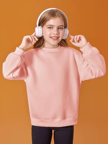 Image of Haloumoning Girls Oversized Crewneck Sweatshirts Kids Fleece Pullover Tops