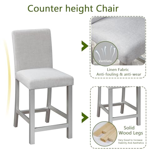 Image of KEIKI 5-Piece Counter Height Dining Table Set with Square Table and 4 Upholstered Chair, for 4 Person, Modern Crystal Decoration Wooden Table Set, Easy Assembly, for Kitchen, Dining Room, Silver Grey