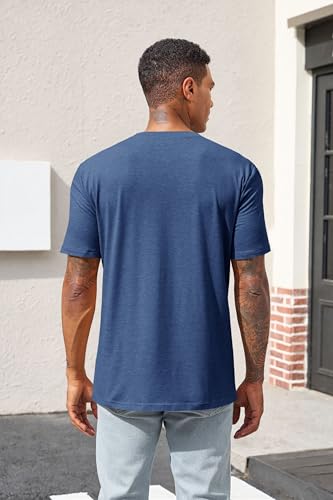 Runcati Men's Casual T-Shirt Short Sleeve Regular Fit Crewneck Tee Summer Graphic Tops with Pocket Navy - Image 3