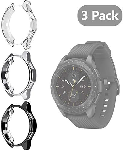(3 Pack) Seltureone Compatible for Samsung Galaxy Watch 42mm Cases, Premium Soft TPU Slim Plated Case Screen Protector Bumper Shell Cover for Galaxy Watch 42mm SM-R815 SM-R810-Clear,Black,Gray