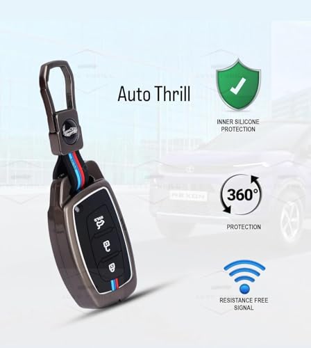 Image of AUTO THRILL Premium Metal Silicon Key Cover Compatible with Hyundai i20, Creta, Venue, Tucson, Alcazar, Verna, Xcent, Aura, Elantra 3 Button Smart Key Special Feature Visibilitye in low-ligh Condition
