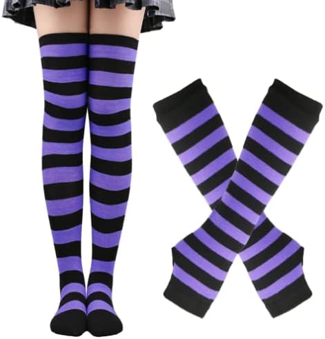 Benefeet Sox Calcetines altos hasta el muslo a rayas para mujeres y niñas, calcetines altos por encima de la rodilla, calentador de piernas, brazos