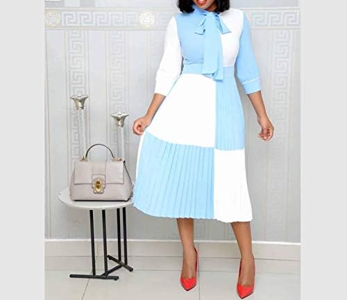 VERWIN Loose Color Block 3/4 Sleeve Women Dress Midi Dress Party Cocktail Evening Dress - Image 3