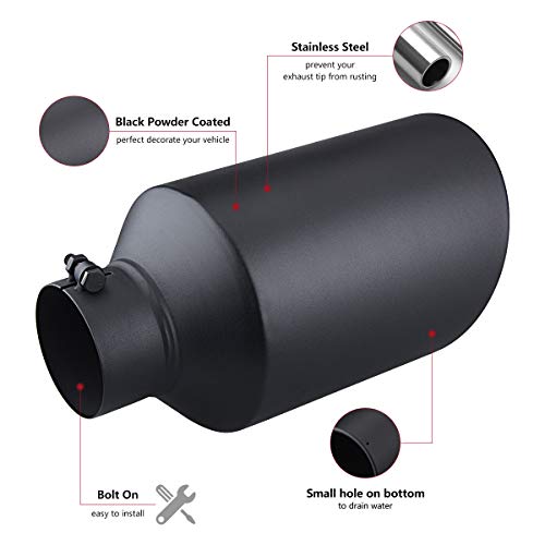 Lcgp Diesel Exhaust Tip 4" Inlet, 8" Outlet 15" Length Truck Tailtip, Bolt-On, Rolled End Angle Cut Tailpipe, Black Powder Coated #TOP4