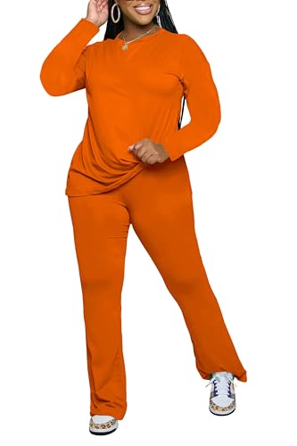 PINSV Womens 2 Piece Outfits Casual Sets Long Sleeve Top and Flare Pants Lounge Sets Tracksuit4