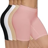 SIMIYA 4 Pack Womens Boxer Shorts Seamless Slip Shorts Stretchy Anti Chafing Underwear for Under Dresses(Black+white+nude+pink,XL)