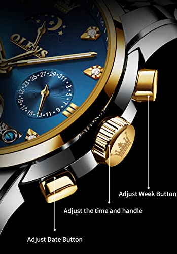 Olevs Automatic Skeleton Mens Wrist Watches Silver Stainless Steel Waterproof Mechanical Tourbillon Dress Male Watch With Blue Dial #TOP5