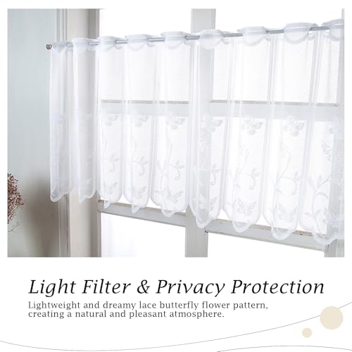 DHSWNNG 4er Scheibengardine, 130x45cm Bistrogardine Kurzstores Blume Weiß Halbtransparent Besticke Scheibengardinen Modern Kurze Halbtransparente Vorhänge für Wohnzimmer und Küche