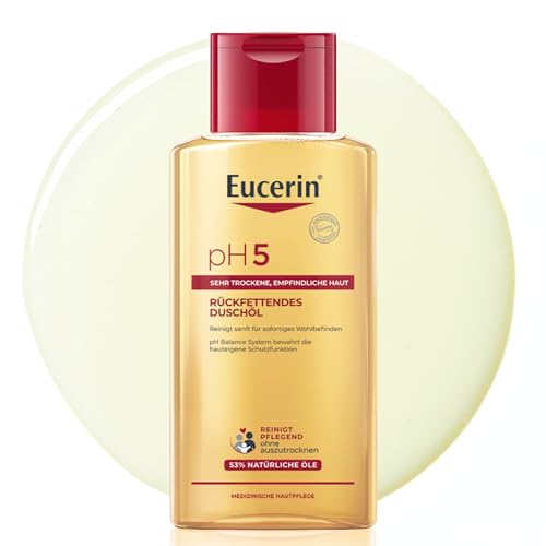 Eucerin pH5 Rückfettendes Duschöl 200 ml, seifenfreies Duschgel für sehr trockene und empfindliche Haut, für die tägliche Hautpflege mit natürlichen Ölen