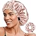 YANIBEST Cappa di seta a doppio strato per dormire, cappuccio regolabile per donne con capelli naturali ricci, Rosa, Taglia unica immagine