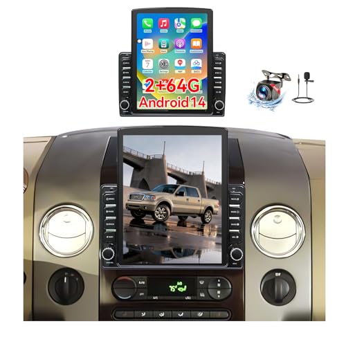 9.7 Android 14 Car Radio Stereo Compatible with Ford F150 2004 2005 2006 2007 2008 AHD Backup Camera Upgrade Wireless CarPlay & Android Auto Touch Screen GPS WiFi SWC FM Bluetooth 2+64G