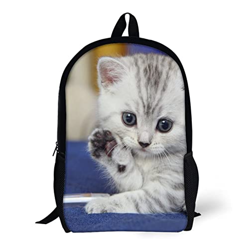 Sac à dos scolaire 17 pouces chat 3D pour la rentrée des classes