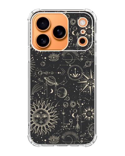 Coque de téléphone ésotérique trippy noire pour iPhone 17 Pro lune étoile