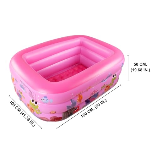 Image of 5 Ft Inflatable Swimming Pool with Sea Life Design for Kids & Family, Quick Inflation, Durable PVC, Electric Air Pump Included, Outdoor Backyard Play Pool, Pink (150 x 105 x 55 cm)