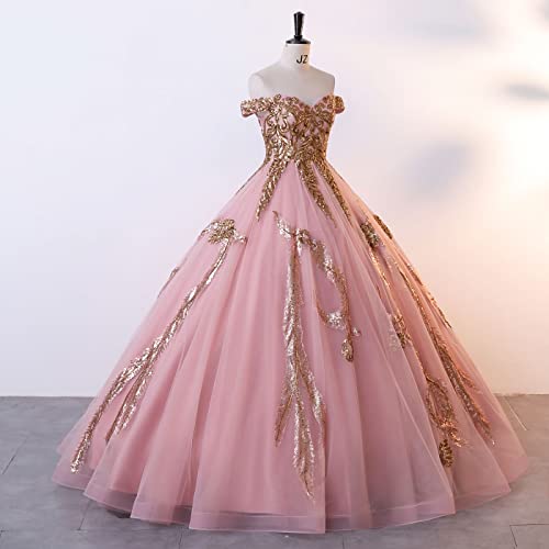 Datangep Sequined Pearl Off Shoulder Ball Prom Dress Floor Lenght Tulle Quinceanera Dresses Formal Princess Ball Prom Dress4