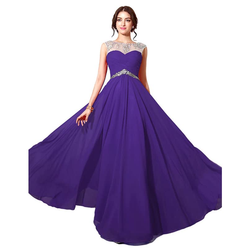 AOCATEAOCATE Women dress Chiffon Evening Party Dress For Women Beads Backless Deep V Neck Suspenders Long Style Prom Dresses (Color : Hortel�, Size : 10)