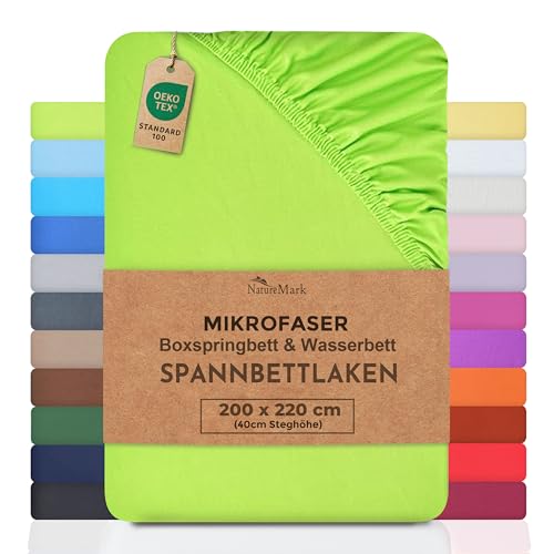 NatureMark Microfaser Boxspringbett & Wasserbett Spannbettlaken 200 x 220 cm - 40 cm Steghöhe - 200x220cm Spannbetttuch - 100% Polyester, Apfel grün
