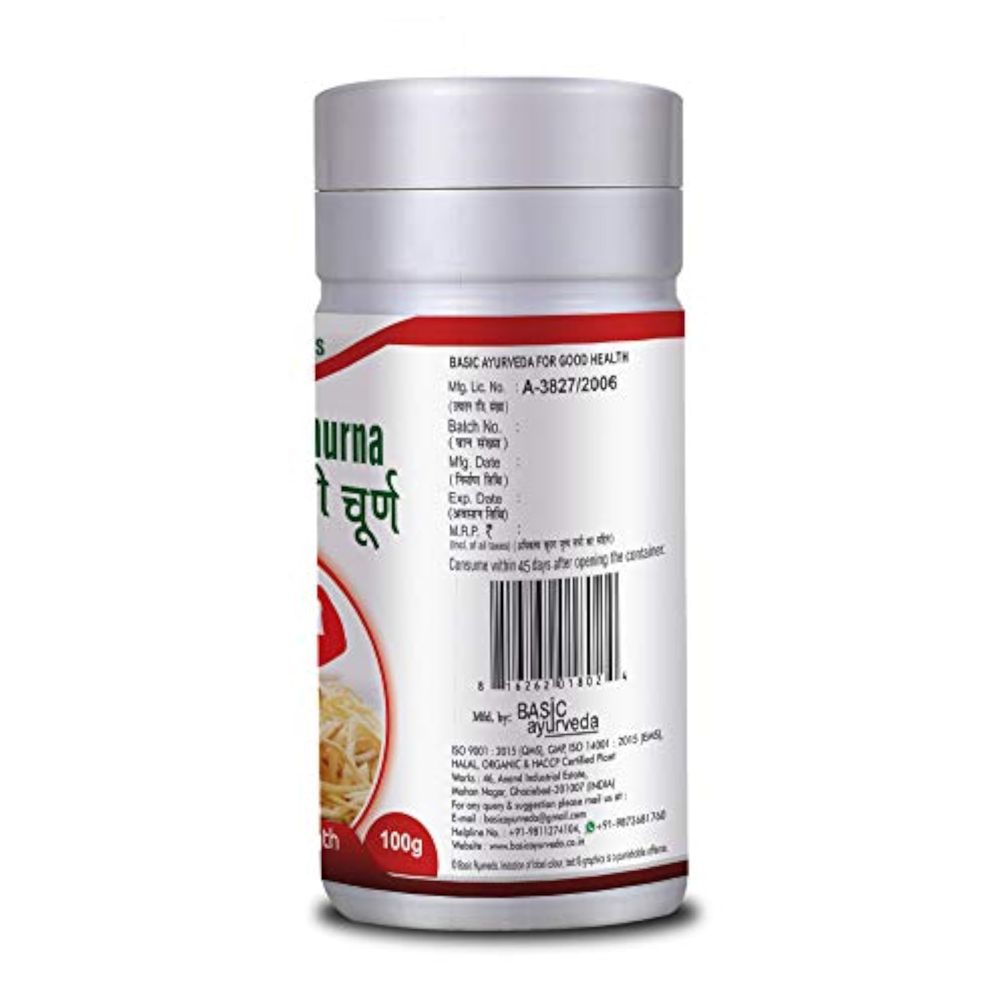 BASIC AYURVEDA Safed Musli Churna 100g, Natural Health Supplement