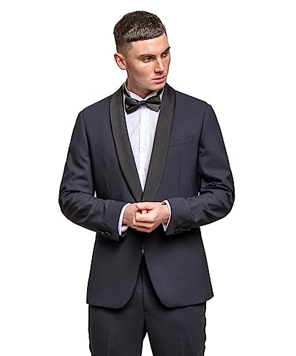 Costume homme slim fit laine mélange tuxedo noir ensemble formel de cérémonie 2 pièces