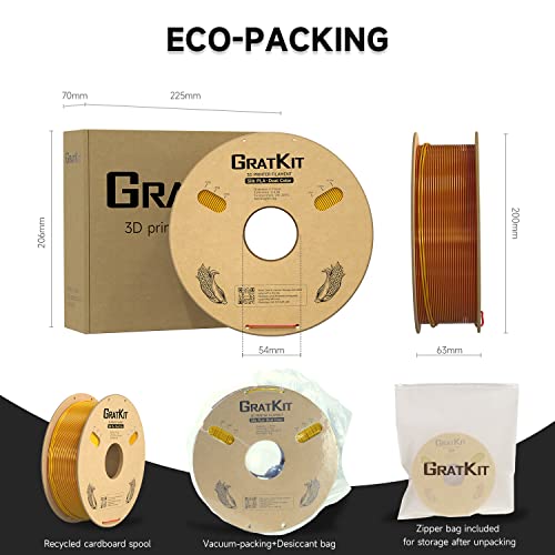 Image of Gratkit Silk Dual Color PLA Filament, Coextrusion PLA Filament 1.75mm, + /-0.03mm, 1KG /Roll, Silk PLA Red & Gold