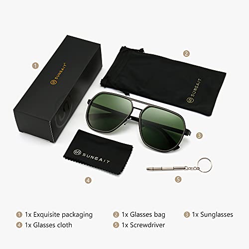 Image of SUNGAIT Aviator Sunglasses for Men and Women, Polarized Trendy Square Sun Glasses Retro Pilot Shades UV Protection