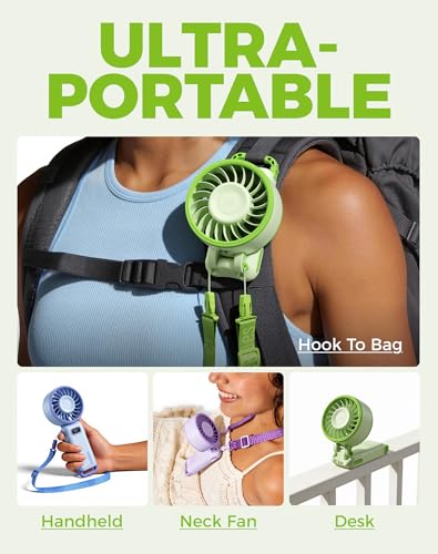 Image of Diveblues Portable Turbo Fan, 100 Speed Handheld Fan with Strong Airflow, Foldable 4 in 1 Personal Fan for Neck, Desk & Travel, USB-C Rechargeable, Lightweight for Summer, Concerts & Outdoor Use