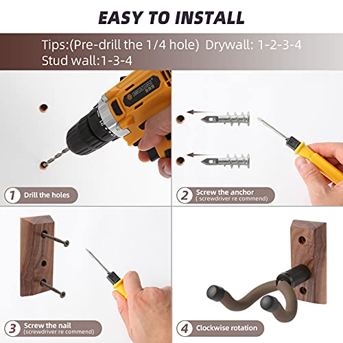 Guitar Wall Mount, Guitar Wall Hanger Hook Bracket Holder For Acoustic And Electric Guitars Bass Banjo Mandolin, Black Walnut Wood Base-Brown Silicone By Veintico. #TOP4