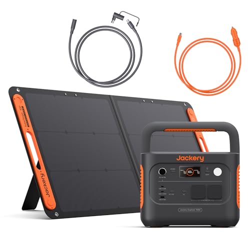 Jackery Explorer 1000 v2 Powerstaion Set, 1070Wh E1000 v2 LFP Powerstation mit 100W Solarpanel, 5 m Verlängerungskabel & DC8020 Kfz-Ladekabel, 1 Std. Schnellladung, für Camping & Wohnmobil