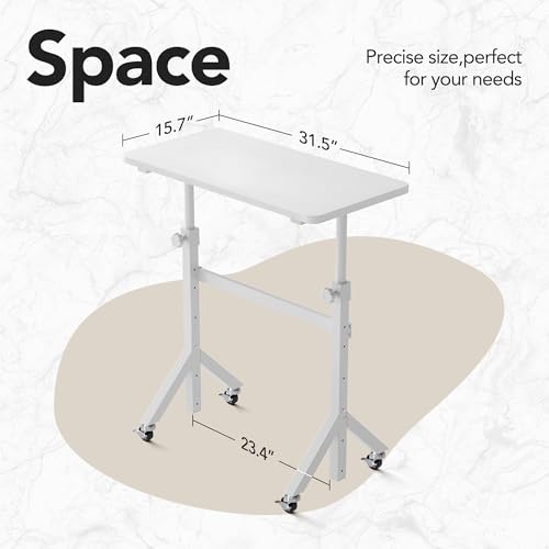 Image of HUANUO 32'' Small Standing Desk Adjustable Heigh, Mobile Stand Up Desk with Wheels, Portable Rolling Desks for Walking Pad and Treadmill, Computer Laptop Desks for Home Office Space