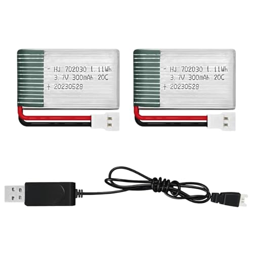 HAWK'S WORK 2 Pcs 3.7V Lipo Battery, 300 mAh Rechargeable Lithium Polymer Battery for RC Plane Helicopter Drone All Models & Toys (XH2.54 Connector)